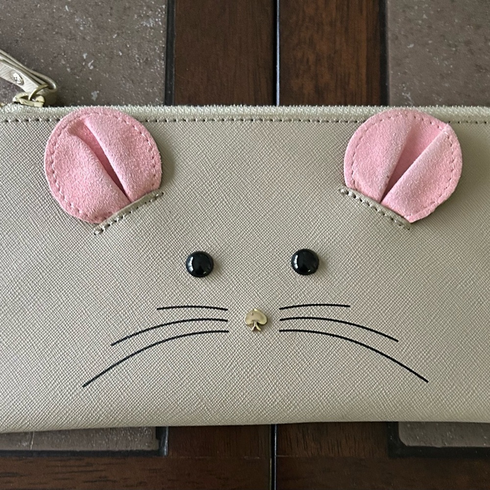 Kate Spade Cats Meow Wristlet- Pink and Tan-EXTREMELY RARE